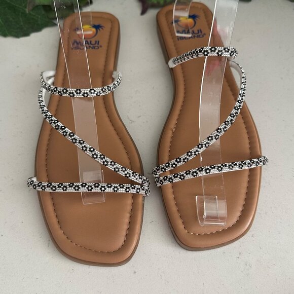Maui Island Womens Daphne Sandals 10M Brown Faux Leather Rhinestone Straps Comfo - Picture 6 of 8